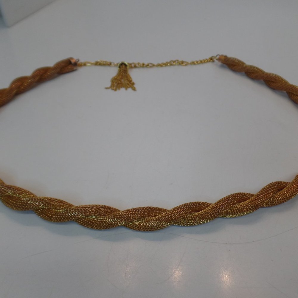 Vintage Antiqued Gold Tone Mesh Metal Thick Rope Chain With Tassel 37" - Picture 8 of 11